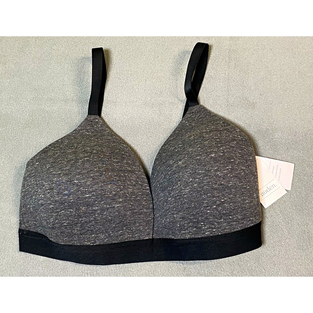 Auden 38DD Lightly Lined Wireless Wirefree T Shirt Bra Gray Black Comfort